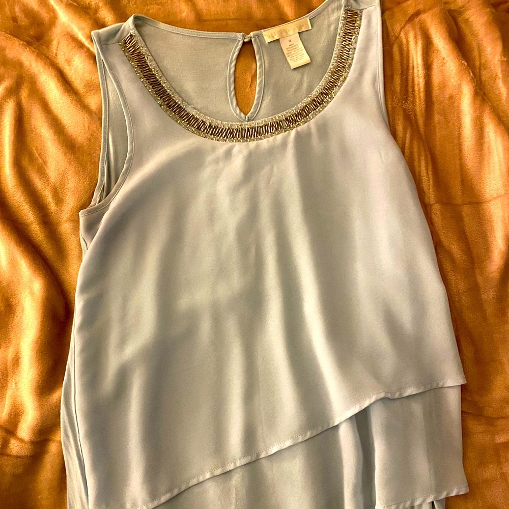 Light Blue Beaded Neckline Top